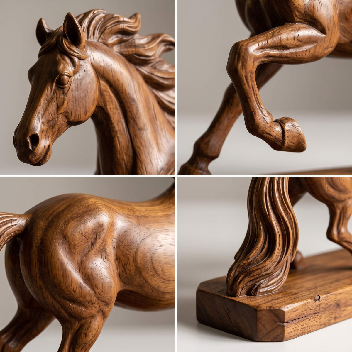 Handcrafted Solid Wood Horse Sculpture – 11.8" Galloping Stallion Figurine, Minimalist Animal Art Decor & Custom Engraved Gift
